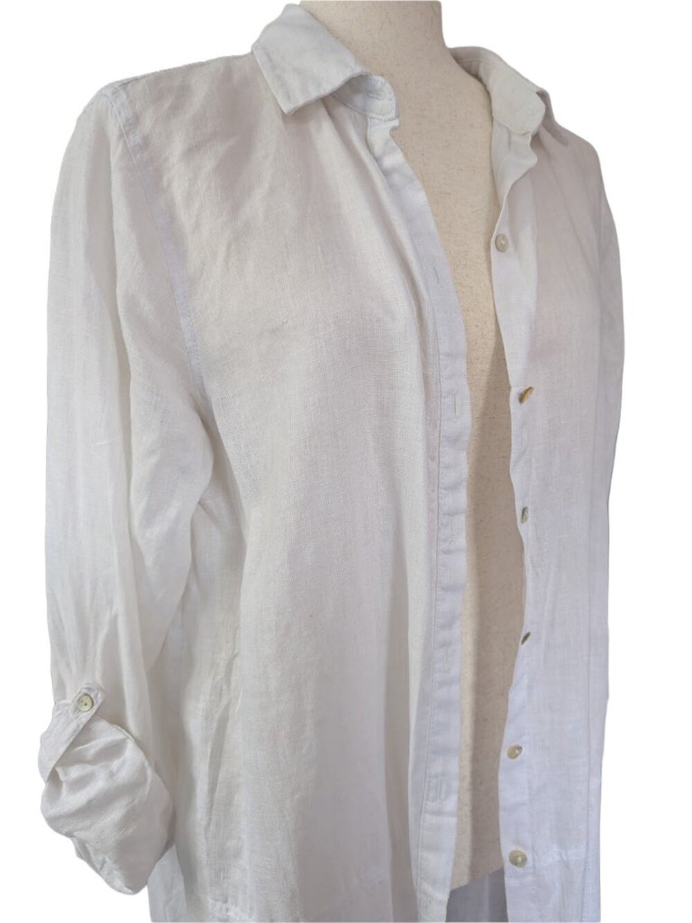 Tahari 100% Linen Button Down White Tunic - Picture 2 of 11